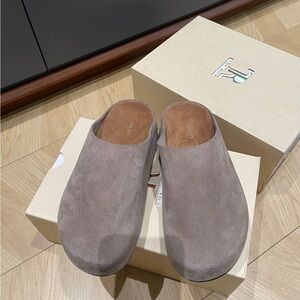 The Row Gray Suede Mules